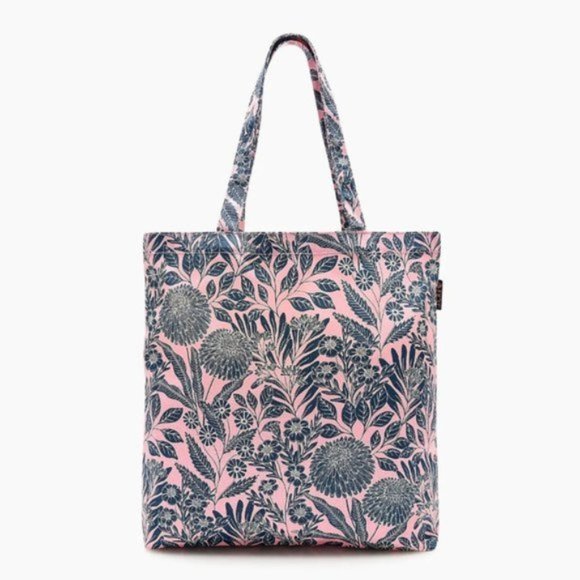NWT Rare J.Crew X Abigail Borg Reusable Canvas Tote Floral Pink Navy Cotton - Picture 1 of 13